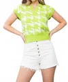 Thml Lime Geometry Knit Top In Green