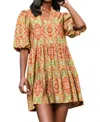 Thml Lindsey Puff Sleeve Print Dress In Olive