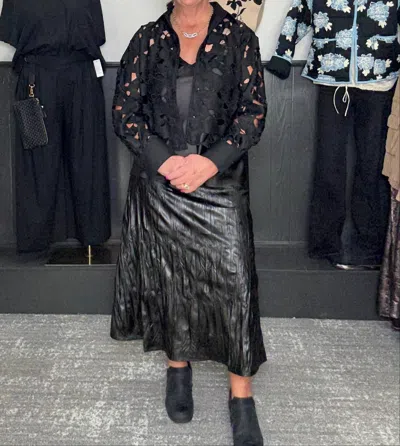 Thml Long Leather-look Textured Skirt In Black In Purple