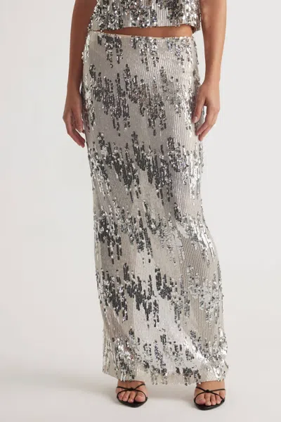 Thml Long Sequin Skirt In Silver