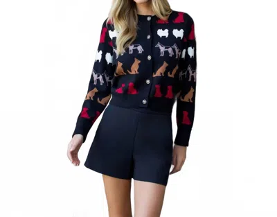 Thml Long Sleeve Dog Detail Cardigan In Black In Blue