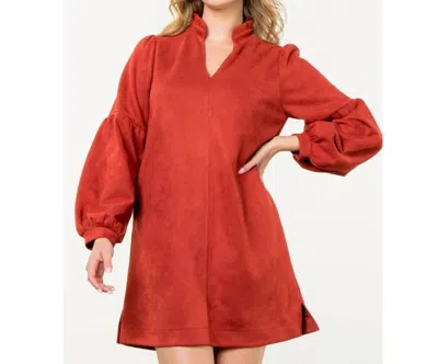 Thml Long Sleeve Faux Suede Dress In Brick In Red