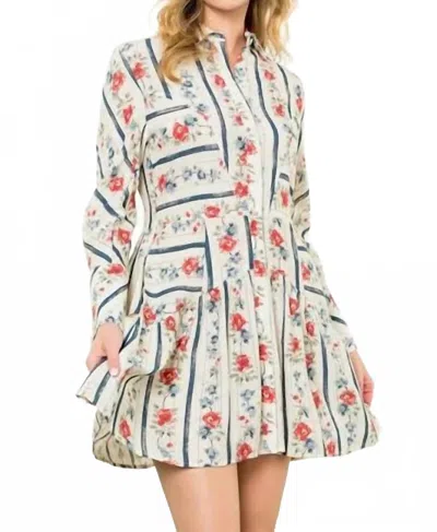 Thml Long Sleeve Floral Dress In Cream Floral In Multi