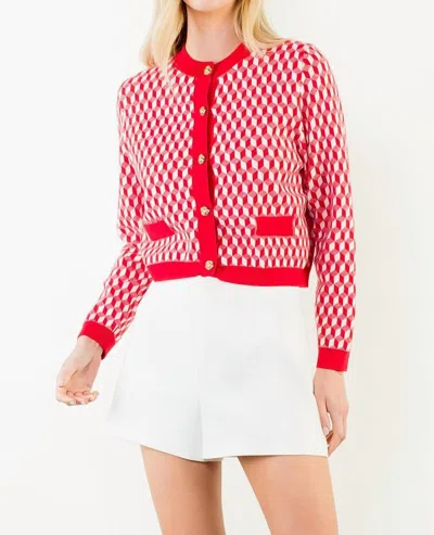 Thml Long Sleeve Geometric Print Cardigan In Red