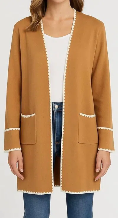 Thml Long Sleeve Mid Cardigan In Tan In Multi
