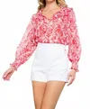 Thml Long Sleeve Sheer Print Top In Pink In Pink