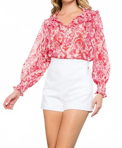 Thml Long Sleeve Sheer Print Top In Pink