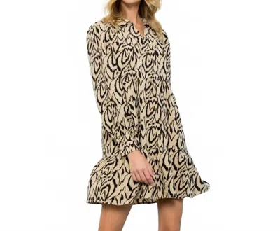 Thml Long Sleeve Tiered Print Mini Dress In Beige In Brown