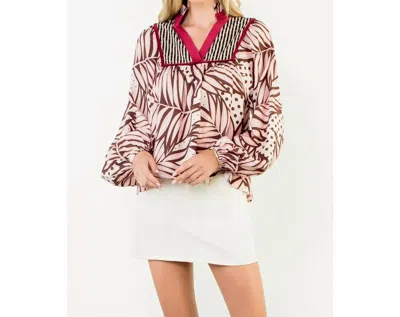 Thml Long-sleeved Top With Printed Details In Wine In Multi