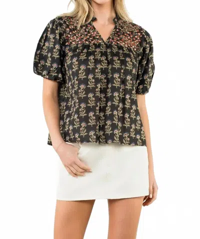 Thml Lori Floral V Neck Top In Black