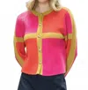 Thml Love Letters Button Colorblock Cardigan In Orange And Pink In Pink