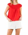 Thml Love Shirred Round Neck Top In Red