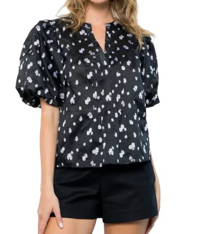 Thml Lucy Puff Sleeve Spotted Top In Black