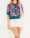 Thml Floral Knit Short Sleeve Top In Teal In Blue