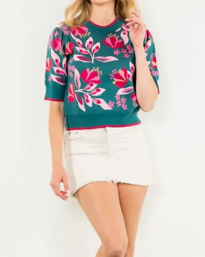 Thml Charla Floral Sweater In Sea Green Floral In Blue