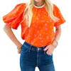 Thml Maggie Puff Sleeve Blouse In Pink & Orange In Multi
