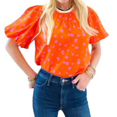 Thml Maggie Puff Sleeve Blouse In Pink & Orange In Multi