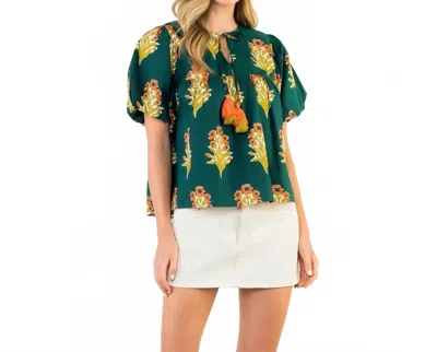 Thml Mandi Puff Sleeve Top In Green