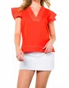 Thml Margaret Short Sleeve Flutter Top In Orange/red In Orange