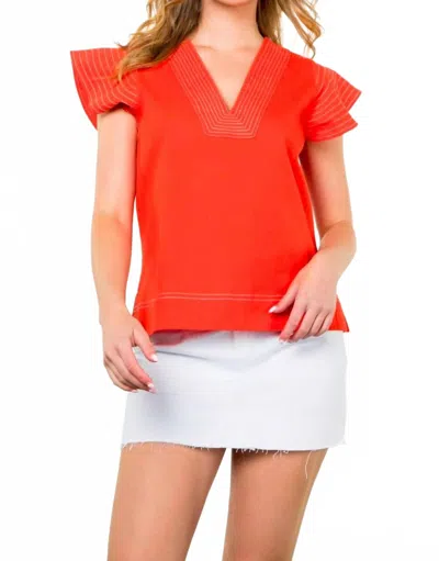 Thml Margaret Short Sleeve Flutter Top In Orange/red
