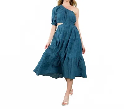 Thml Mariah Textured One Shoulder Dress In Navy In Blue