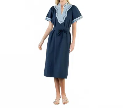Thml Marin Belted Midi Dress In Navy In Yellow