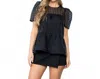 Thml Mesh Short Sleeve Top In Black In Black