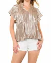 Thml Metallic Peplum Top In Metal Ice In Brown