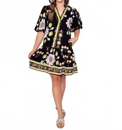 Thml Midnight Blossom Puff Sleeve Dress In Black In Multi