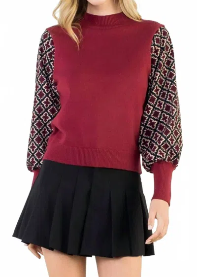 Thml Mixed Media Knit Sweater In Burgundy In Red