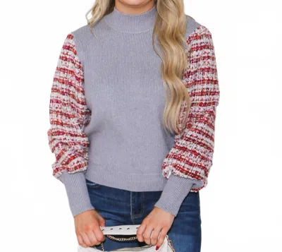 Thml Mixed Media Knit Sweater In Gray In Pink