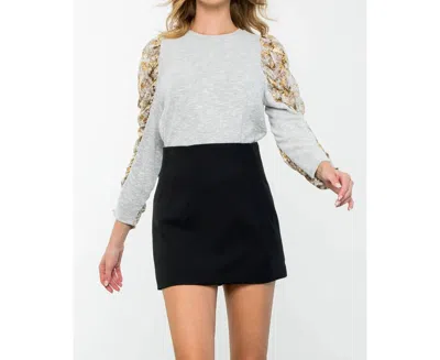 Thml Mixed Media Knit Top In Blue In Gray