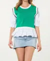 Thml Mixed Media Knit Top In Green/white In Multi