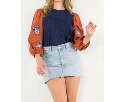 Thml Mixed Media Knit Top In Navy In Blue