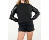 Thml Mixed Media Textured Top In Black In Multi