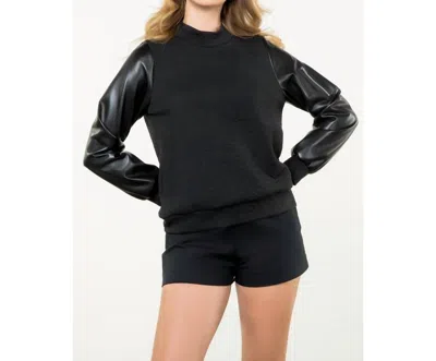 Thml Mixed Media Textured Top In Black In Multi