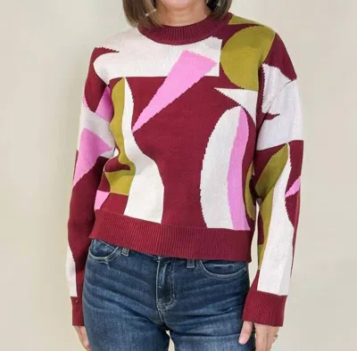 Thml Mock Neck Abstract Sweater In Burgundy In Red