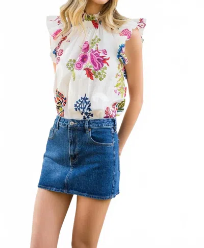 Thml Mock Neck Floral Top In White