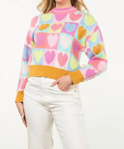 THML MOCK NECK HEART KNIT SWEATER IN MULTI