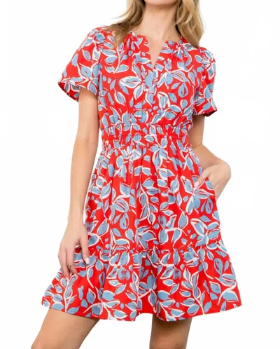 Thml Naomi Printed Dress In Coral Red & Blue