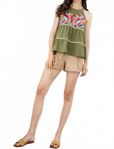 Thml Natural Beauty Embroidered Top In Olive In Green