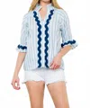 Thml Nautical Ric-rac Striped Top In Blue In Blue