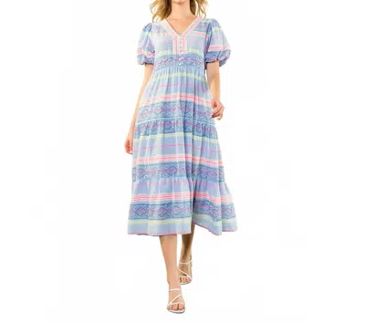 Thml Neon Pattern Puff Sleeve Midi Dress In Blue In Multi