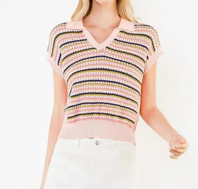 Thml Open Knit Collard Sweater Top In Pink