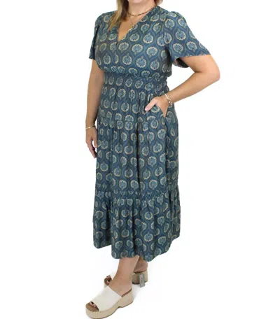 Thml Ornate Print Tiered Maxi Dress In Deep Teal In Blue
