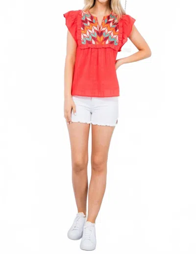 Thml Paradise Lost Embroidered Top In Bright Orange Red