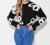 Thml Pattern Detail Sweater In Black/white