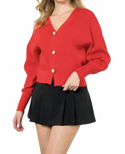 Thml Pearl Button Sweater In Red In Multi