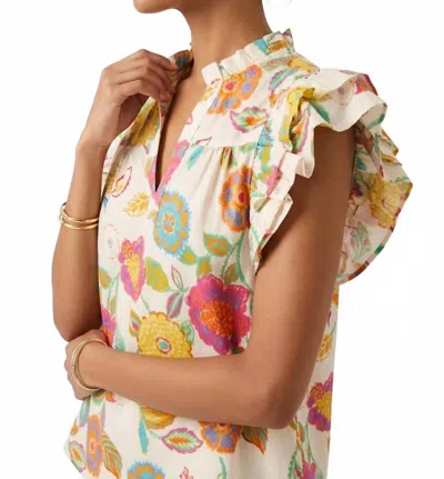 Thml Peggy Ruffle Cap Sleeve Floral Top In Cream Multi