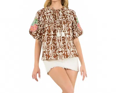 Thml Penny Print Tassel Top In Brown